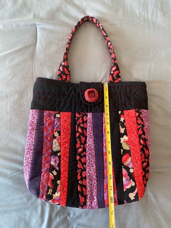 Handmade Quilted Striped Tote Bag in Black, Red & Purple “ Red Hat Society “ - Picture 8 of 11